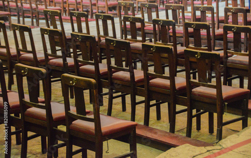 Chairs placed inside the Santo Domingo Church in Lisbon, Portugal