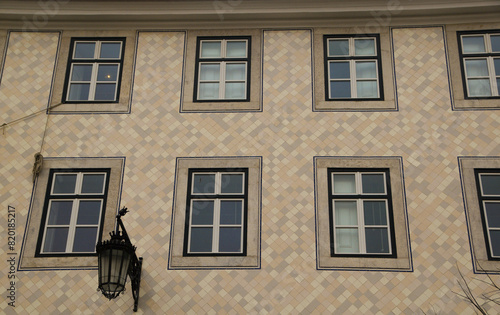 Building facade with windows typical of Lisbon, Portugal