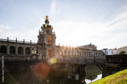 The Dresden Zwinger, a landmark of Baroque architecture. Historical buildings in the style of a castle. Orangery at sunrise in the morning in the city of Dresden, Saxony, Germany