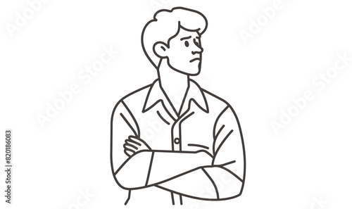 Business person upper body with doubts, business decisions, uncertainty, professional doubt, hesitation, corporate leadership, line art vector illustration, modern line art. 