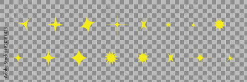 Shiny twinkle stars. Yellow, orange sparkles symbols vector. The set of sparkle stars icon. Set of Twinkle stars. Glittering star vector. Glowing light effect stars and bursts collection. twinkle star