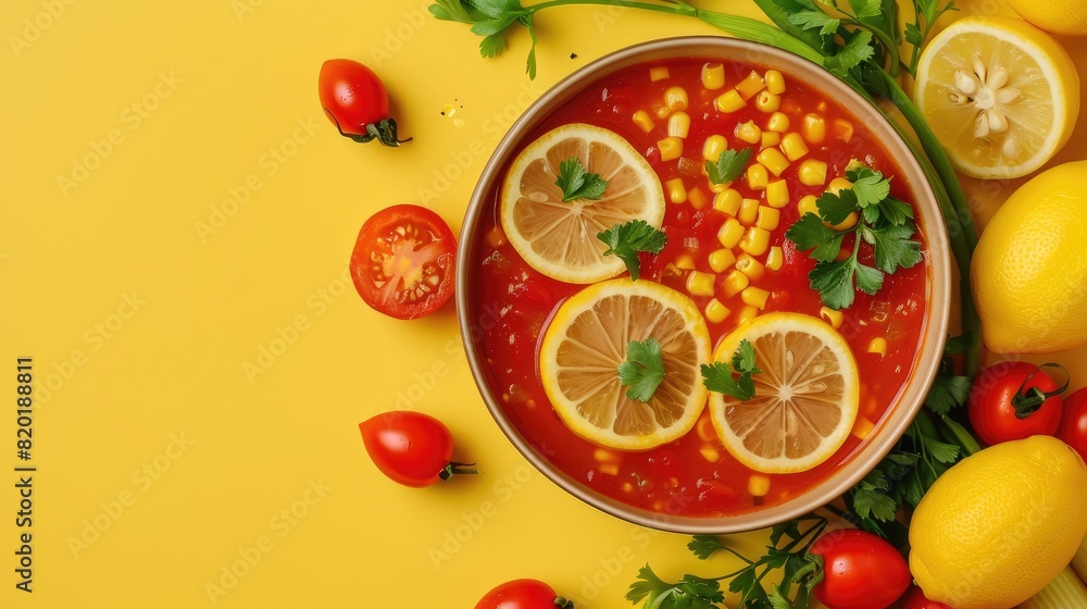 A delicious and healthy soup, made with fresh tomatoes, chickpeas, and lemon. Perfect for a light lunch or dinner. AIG535