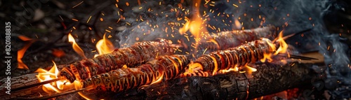 Witchetty grubs, raw or cooked, traditional Australian Aboriginal bush food, outback campfire photo