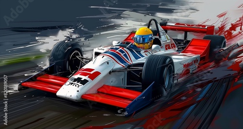race car helmet driving down track sleek lines powerful senna league legends fog illustration