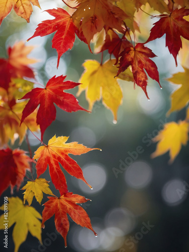 Red and yellow maple leaves with soft light and bokeh background for an end-of-year web banner.