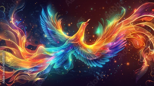 Holographic Phoenix A Vivid D Cartoon Design of a RainbowColored Ethereal Firebird