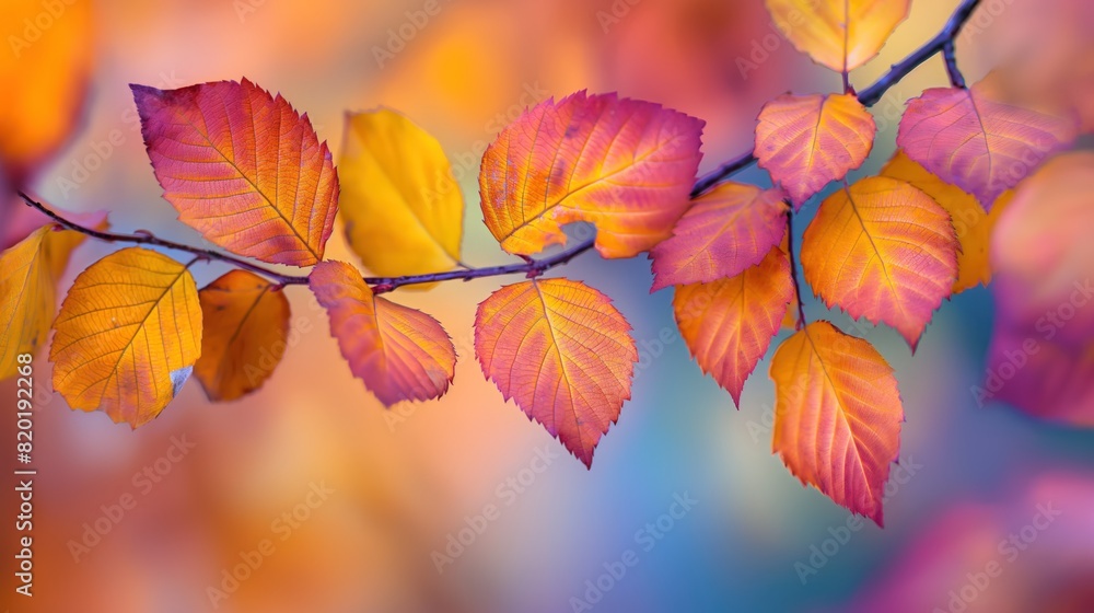 A branch covered in vibrant yellow and red leaves during autumn A branch covered in vibrant yellow and red leaves during autumn