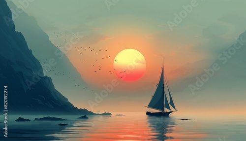 sailboat sailing ocean sunset hazy fog ships sails underneath random arts bright sun camp half blood passages last light