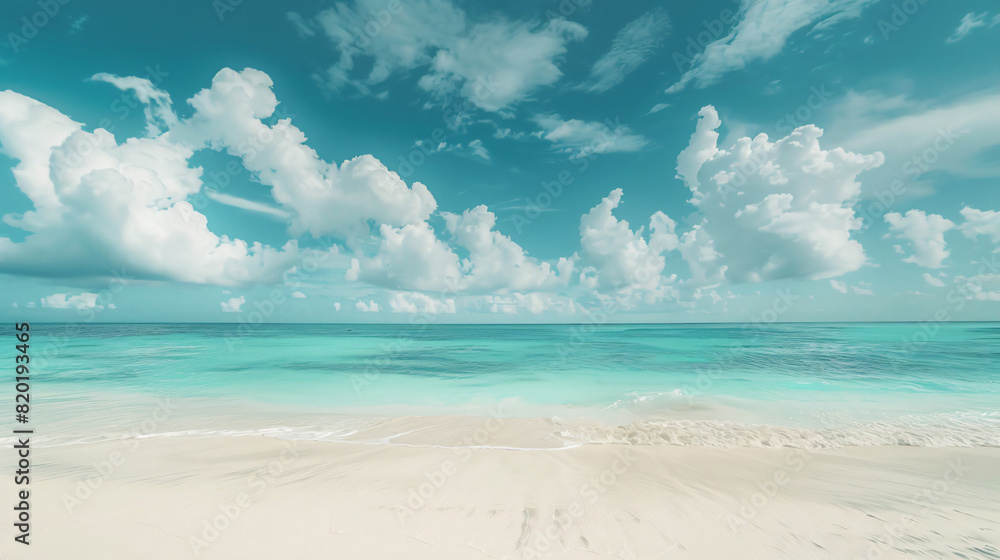 Peaceful seashore with turquoise ocean white