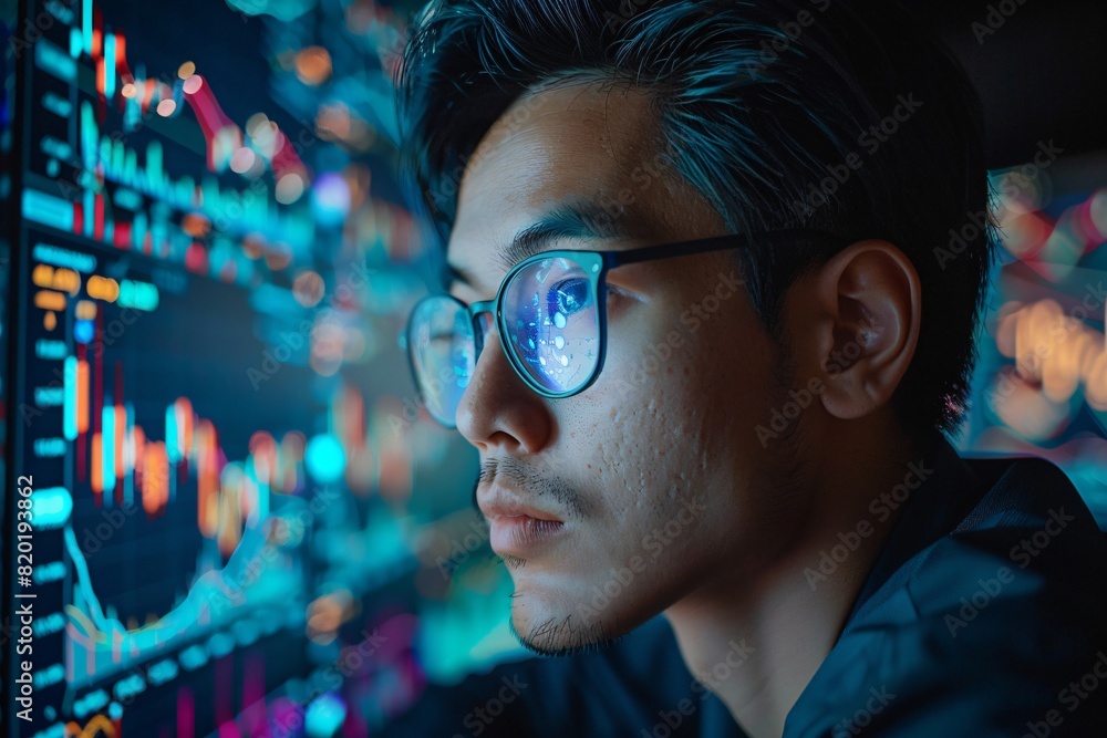 An Asian analyzing stock data An Asian analyzing stock data