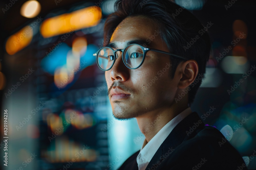 Fototapeta premium An Asian analyzing stock data