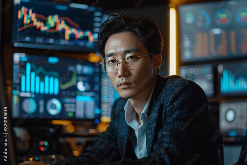 Fototapeta premium An Asian analyzing stock data