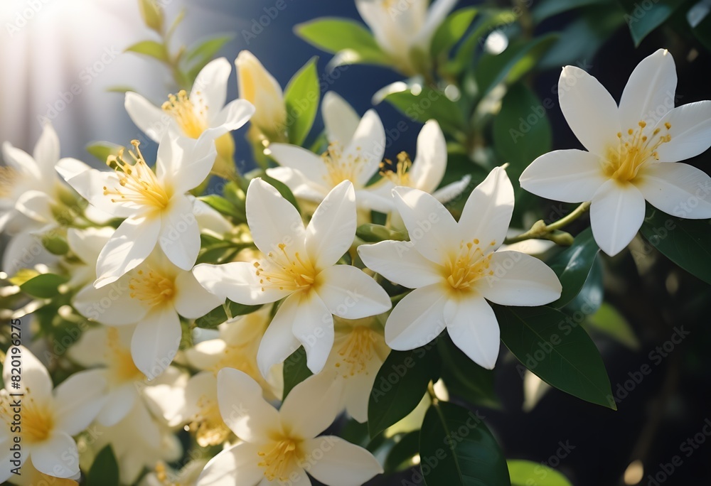 Jasmine flower closeup Realistic Light understand with summer season flower concept Jasmine flower closeup Realistic Light understand with summer season flower concept