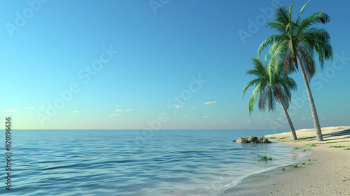 Tropical Beach With Palm Tree and Water