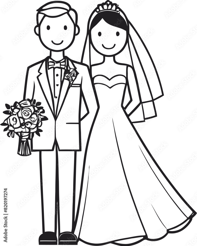 Romantic wedding couple one line art love vector illustration Romantic wedding couple one line art love vector illustration