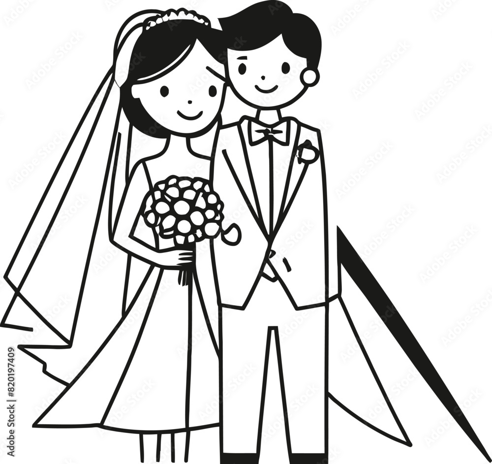 Romantic wedding couple one line art love vector illustration Romantic wedding couple one line art love vector illustration