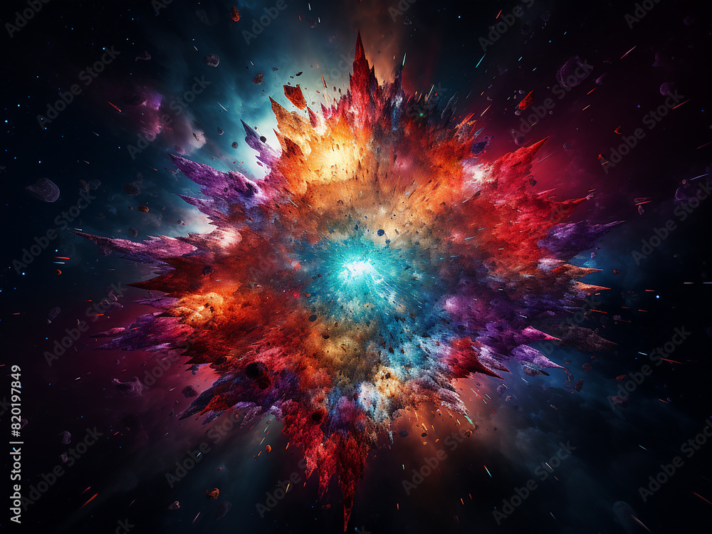 Fototapeta premium Fractal composition erupts into a star with vibrant particles