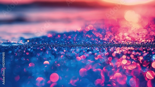 A surreal background of floating, shiny bubbles in a variety of hues against a colorful  canvas, each bubble catching light and sparkling as they move fluidly photo