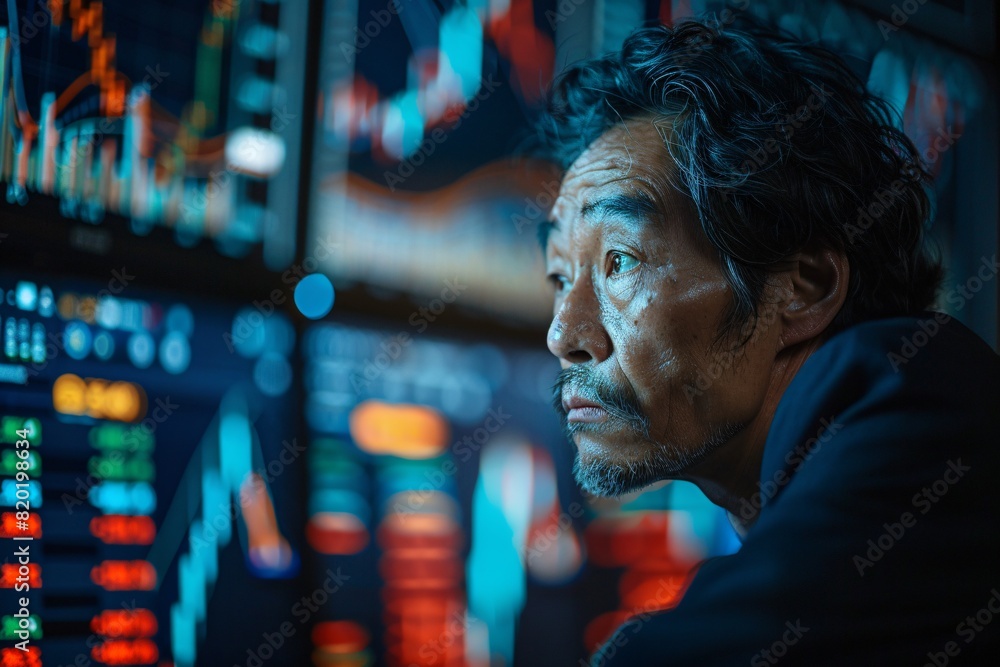 An Asian analyzing stock data An Asian analyzing stock data