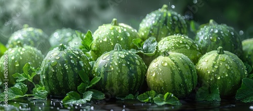 A pile of fresh green big watermelons, harvest concept photo