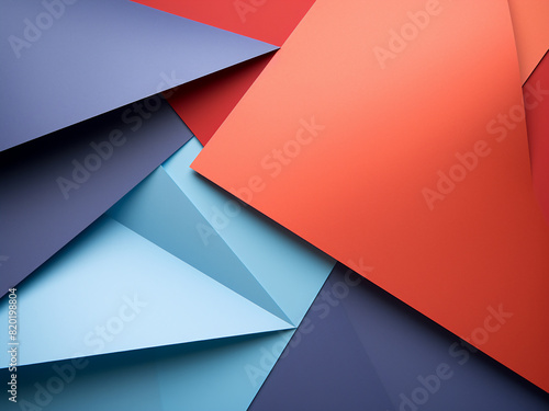 Red and blue tones define the geometrically arranged color papers in the flat composition photo