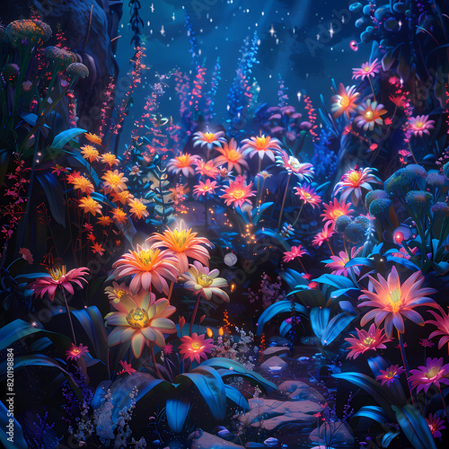 Magical Nighttime Flower Garden of Wonder.