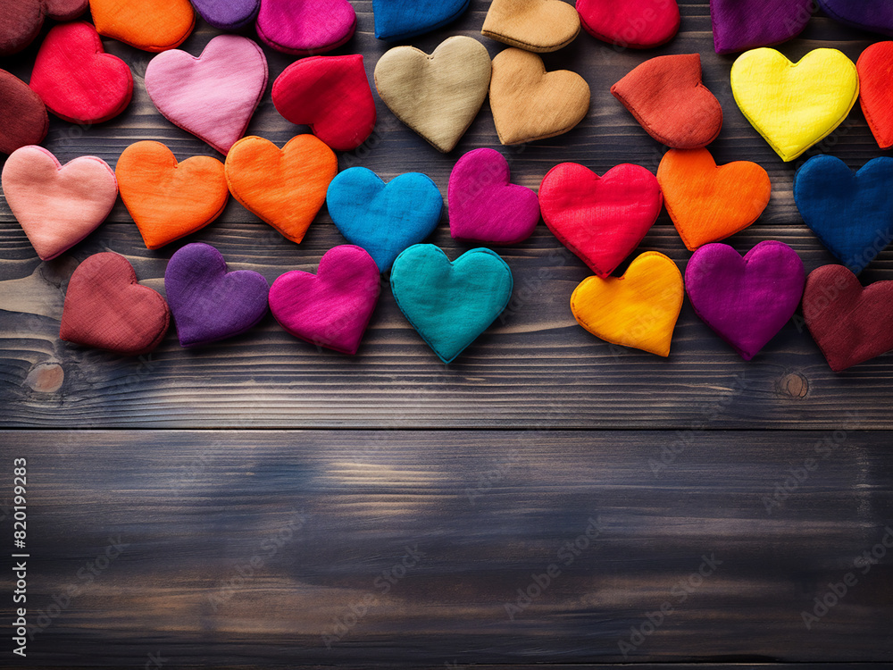 Obraz premium Felt hearts on rustic wood evoke themes of love and romance