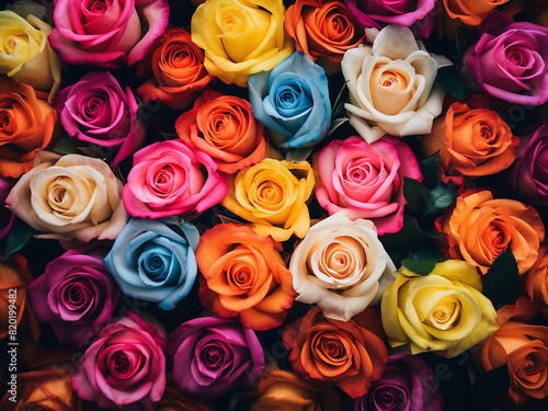 Vibrant roses create a flat lay background with plenty of copy space
