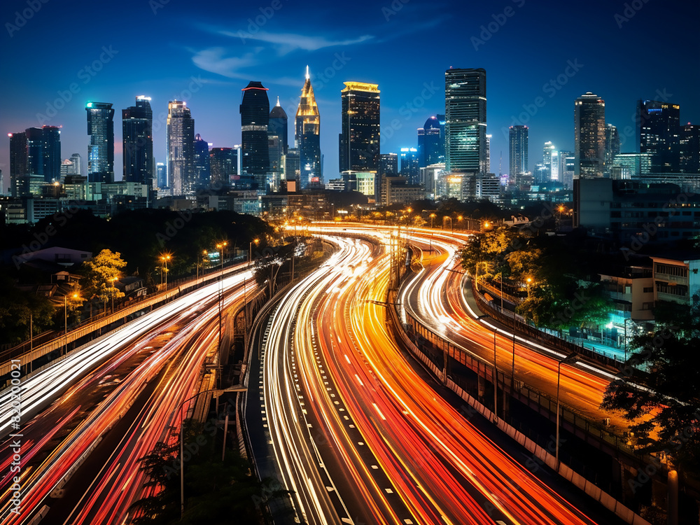Bangkoks evening bustle: a blurred cityscape in motion Bangkoks evening bustle: a blurred cityscape in motion