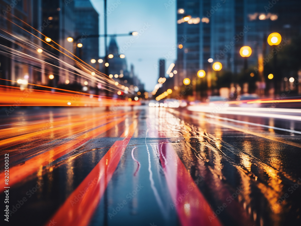Urban arteries blur with roadside traffics nocturnal glow