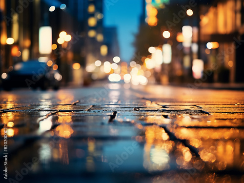 The citys nocturnal charm is captured through an artful bokeh background of street lights © Llama-World-studio