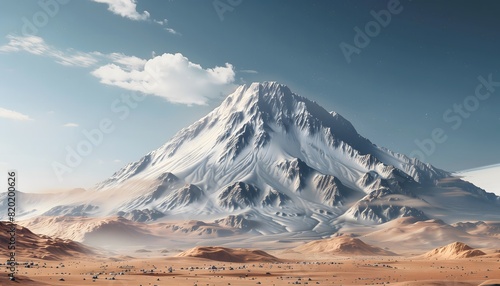 Majestic Snow-Capped Mountain Rising from Desert Landscape