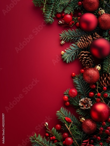 Wallpaper Mural Holiday design with decorative Christmas tree toys, balls and baubles. Festive Christmas background Torontodigital.ca