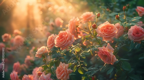 Fototapeta Naklejka Na Ścianę i Meble -  Red ,yellow, orange and many colour of rose and lush green graden