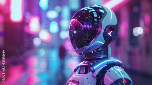 Futuristic robot of the future. Cyberpunk background