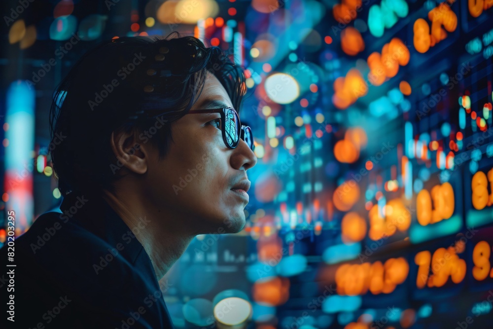 An Asian analyzing stock data An Asian analyzing stock data