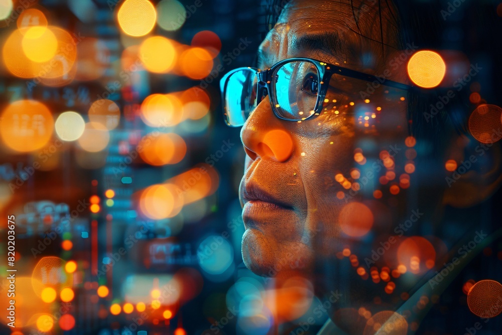 An Asian analyzing stock data An Asian analyzing stock data
