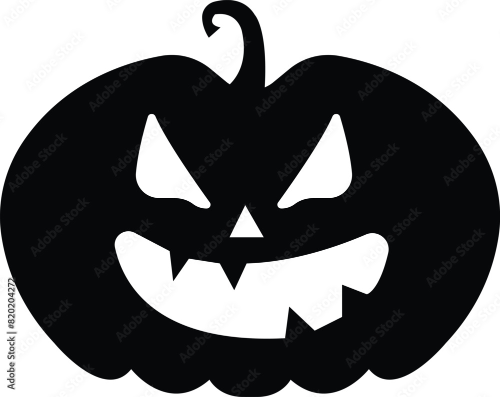 Naklejka premium Halloween pumpkins carved face silhouettes icon. Black isolated face patterns on transparent background. Scary and funny face of Halloween pumpkin or ghost. Flat vector