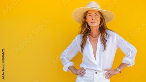 Woman in White with Straw Hat photo