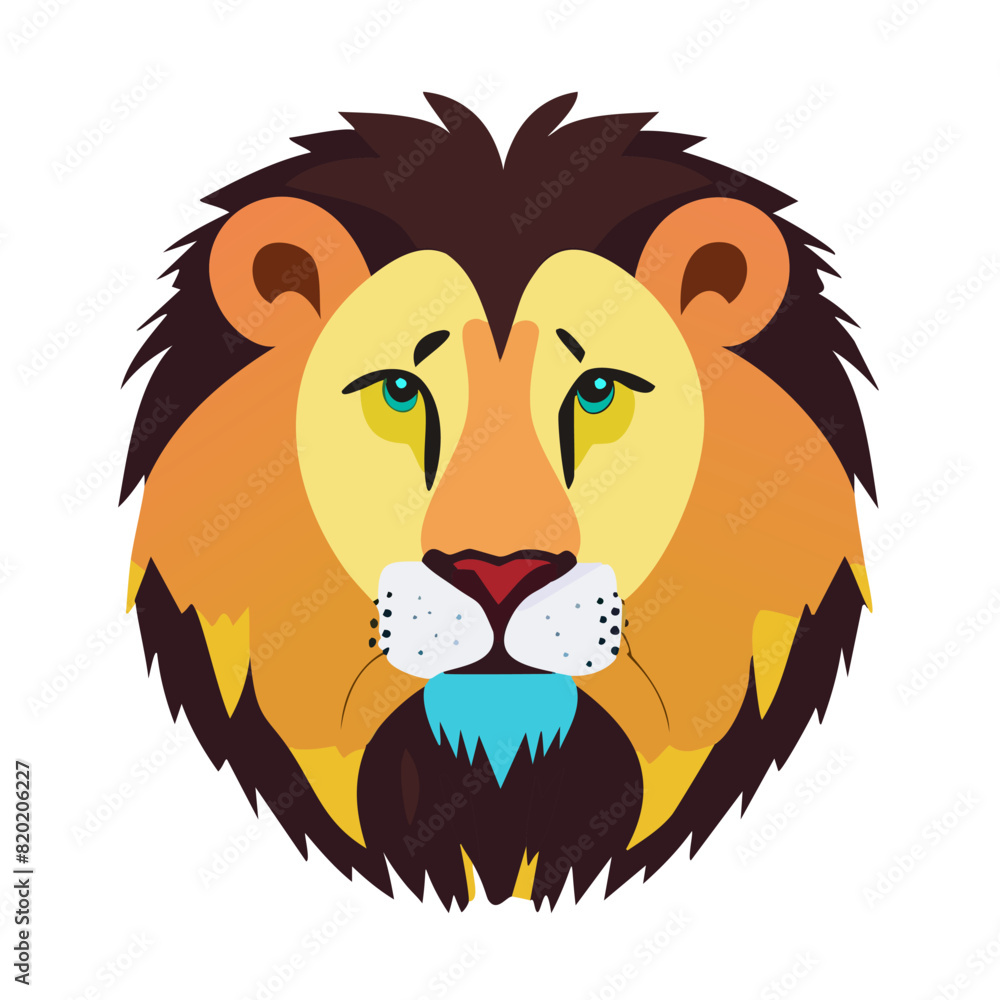 A spotted male lion with colorful fur. A spotted male lion with colorful fur.
