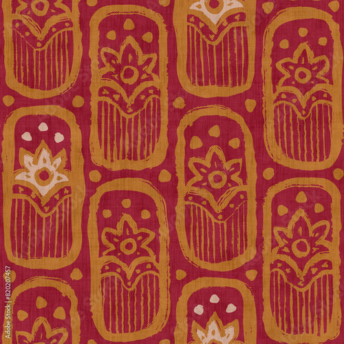 Vintage seamless floral pattern in Indian style. Retro Asian pattern with abstract flowers in block print style.