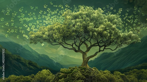 A tree with leaves shaped like antibodies, symbolic, nature-inspired, digital illustration, calming and detailed photo