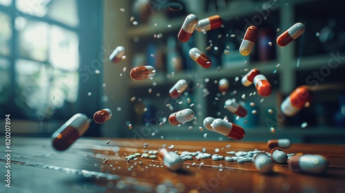 falling colored pills