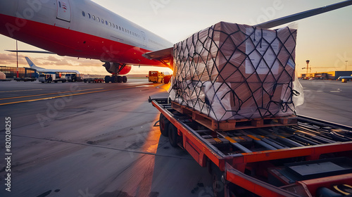 A package being loaded onto a cargo plane for international shipping.