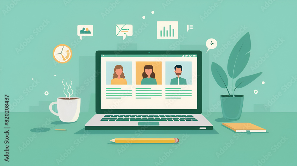 Modern and Minimalistic Digital Meeting: Professionals Collaborating in a Virtual Conference Room Illustration Modern and Minimalistic Digital Meeting: Professionals Collaborating in a Virtual Conference Room Illustration