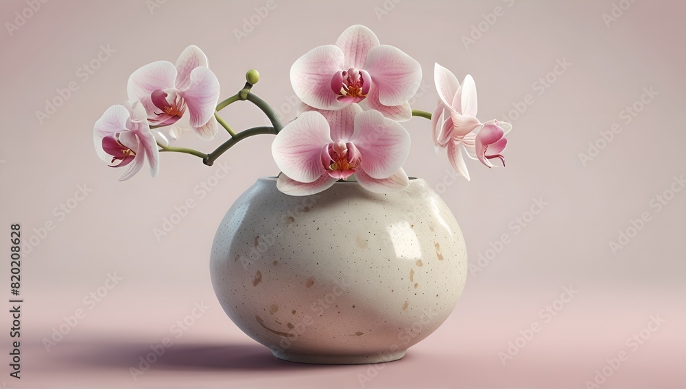 Decorative pink and white orchid in stone vase