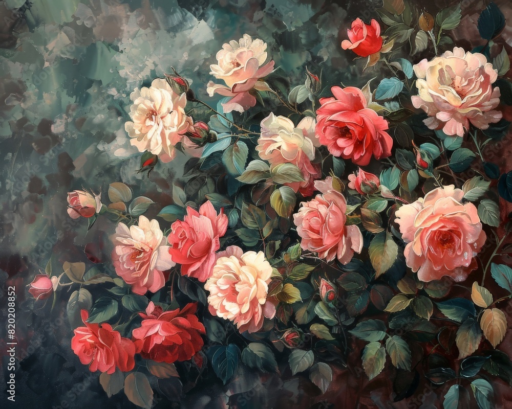 custom made wallpaper toronto digitalBlooming roses, dark background, oil painting, rich colors, classic style