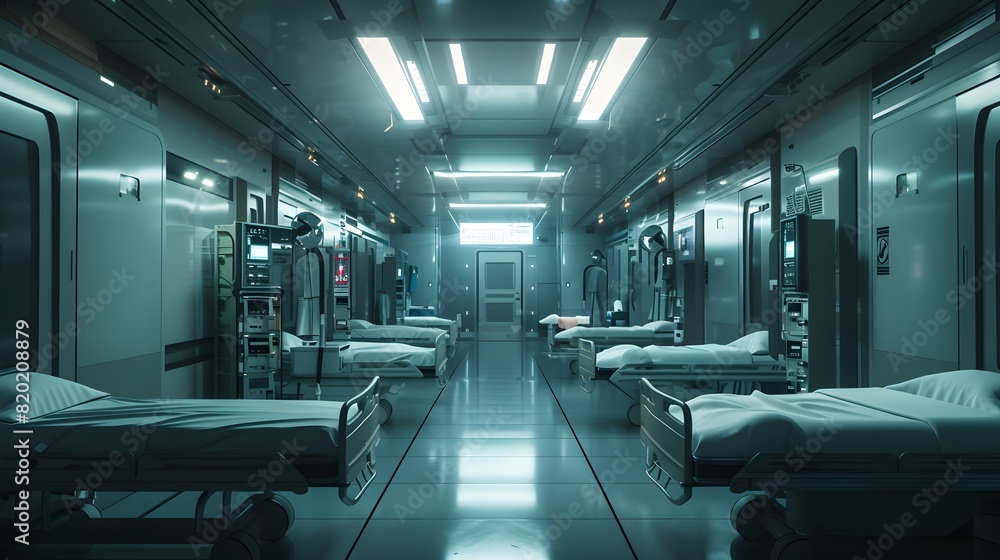 Hospitals bed ICU cabins cyberpunk Hospitals bed ICU cabins cyberpunk
