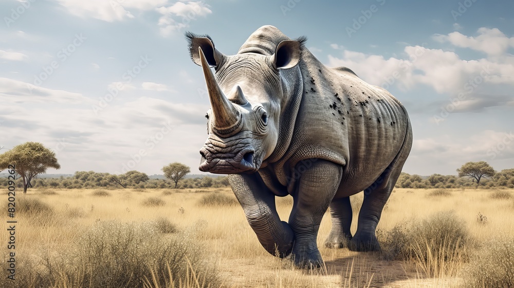 Fototapeta premium Northern White Rhinoceros - Critically endangered, one of Africa's iconic megafauna.