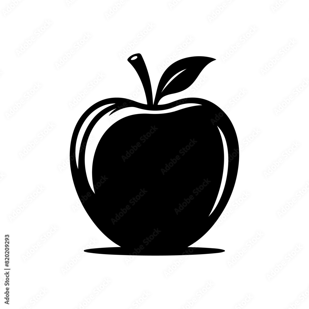 Black silhouette of a simple minimal Apple with thick outline side view isolated-11